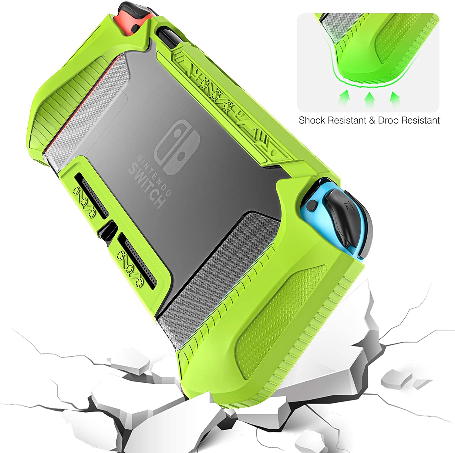 HEYSTOP Case Compatible with Nintendo Switch Case Screen Protector,TPU Protective Heavy Duty Cover Case for Nintendo Switch with Shock Absorption and Anti-Scratch (Transparent Green)