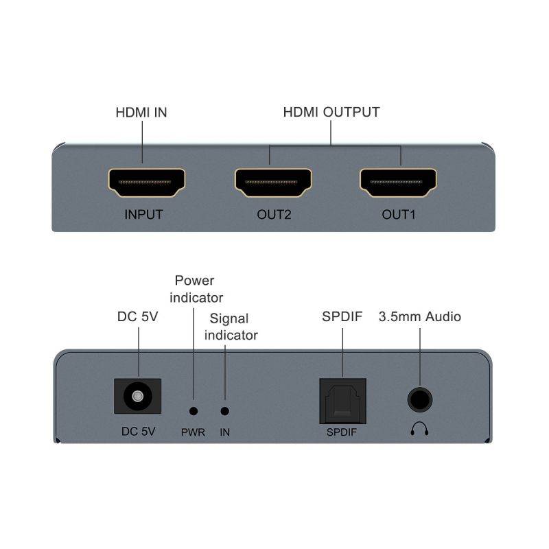 HDMI Audio Extractor with HD Splitter 4K@60Hz 1X2 HDMI2.0 HDCP2.2 with Optical SPDIF Digital Audio and 3.5mm Audio Output for PS4 Xbox DVD Blu-ray Player HD TV Projector