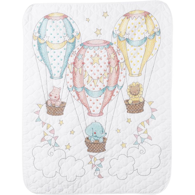 Bucilla Stamped Cross Stitch Crib Cover Kit 34"X43"-Up, Up & Away