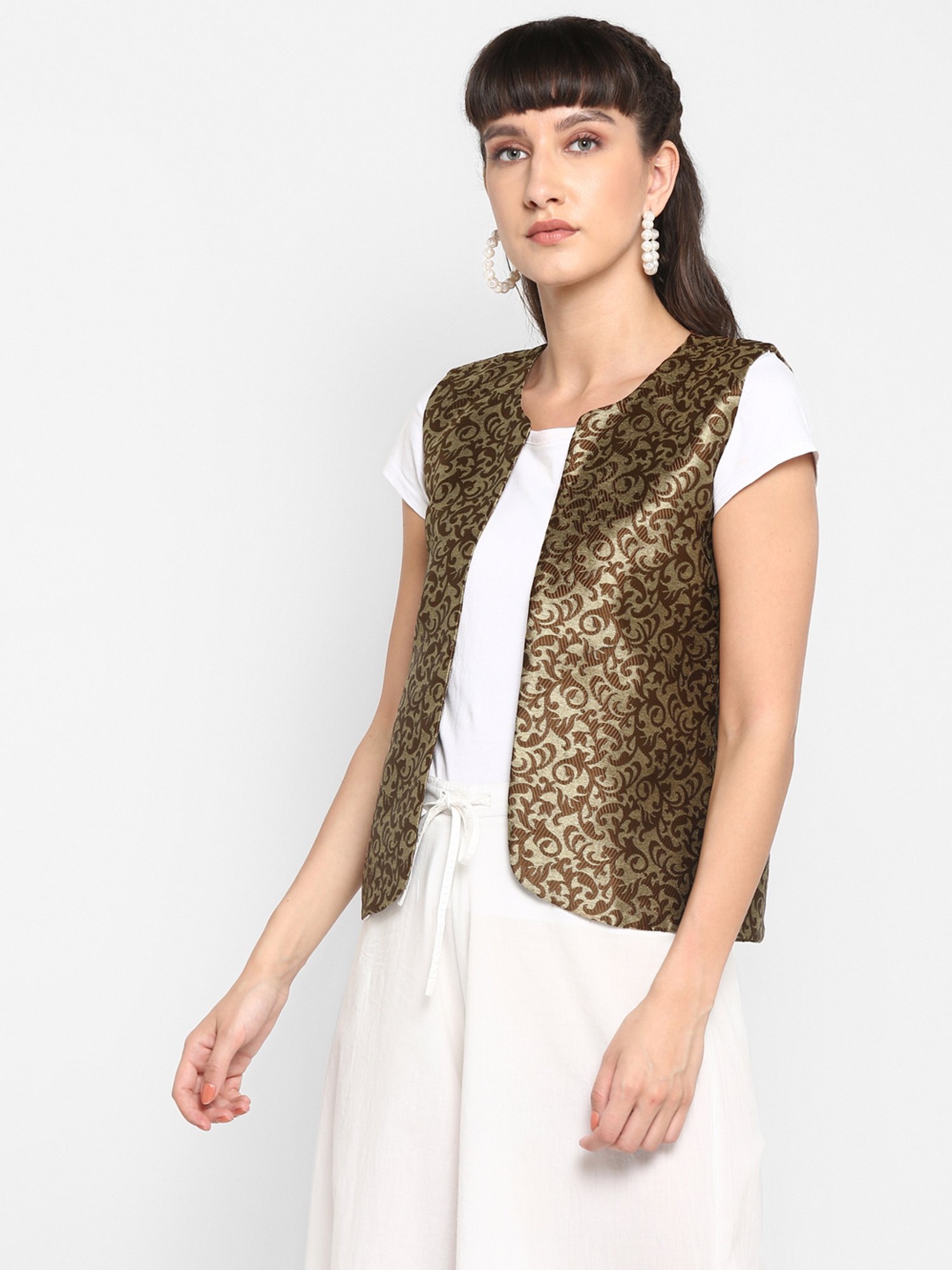 Hangup Brown Jacquard Pattern Shrug