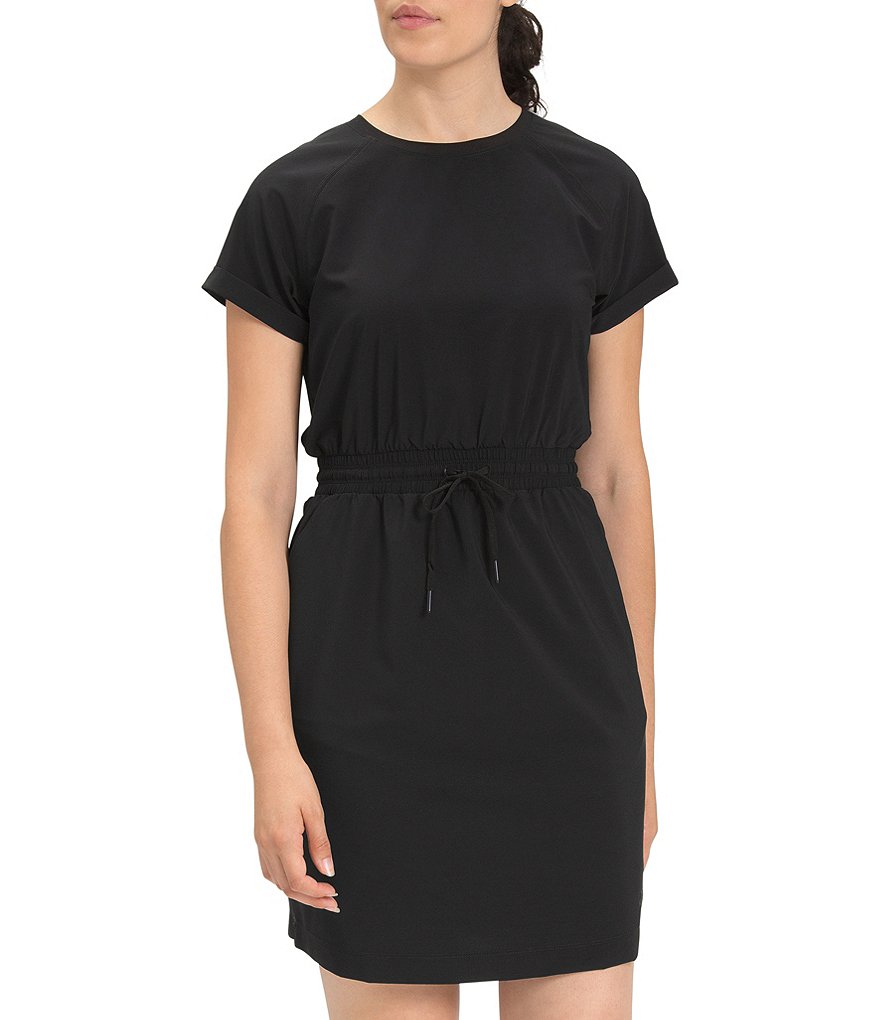 Aventura Salem Organic Cotton Crew Keyhole Neck Short Cuffed Sleeves Dress