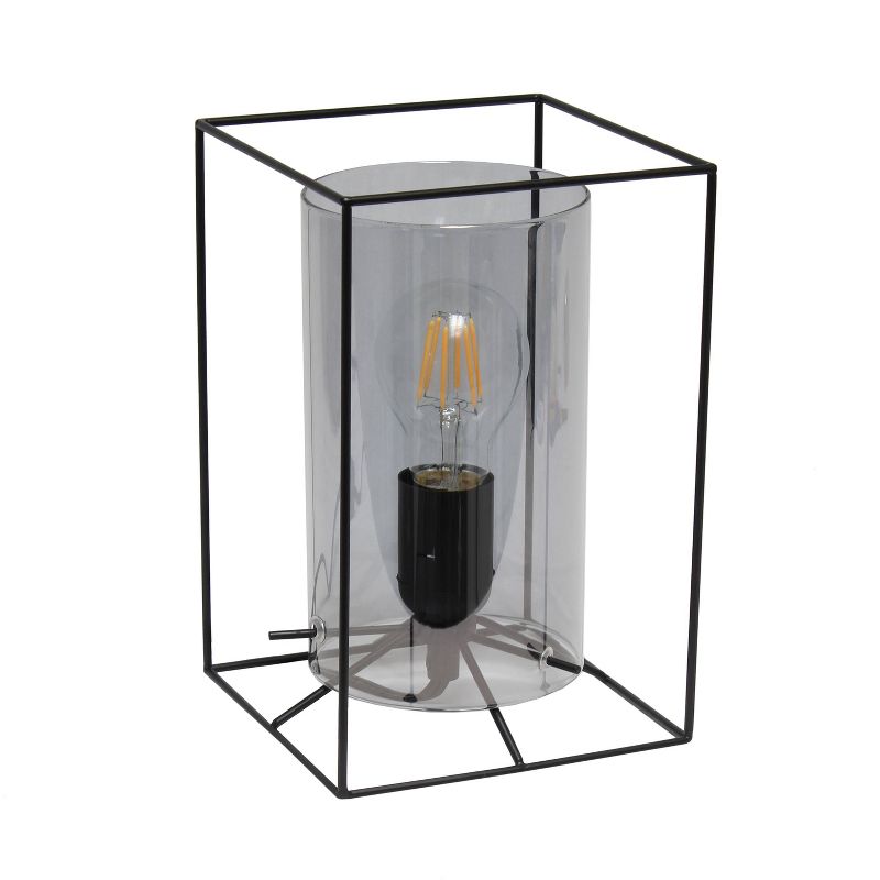 Small Framed Table Lamp with Cylinder Glass Shade Smoke - Lalia Home