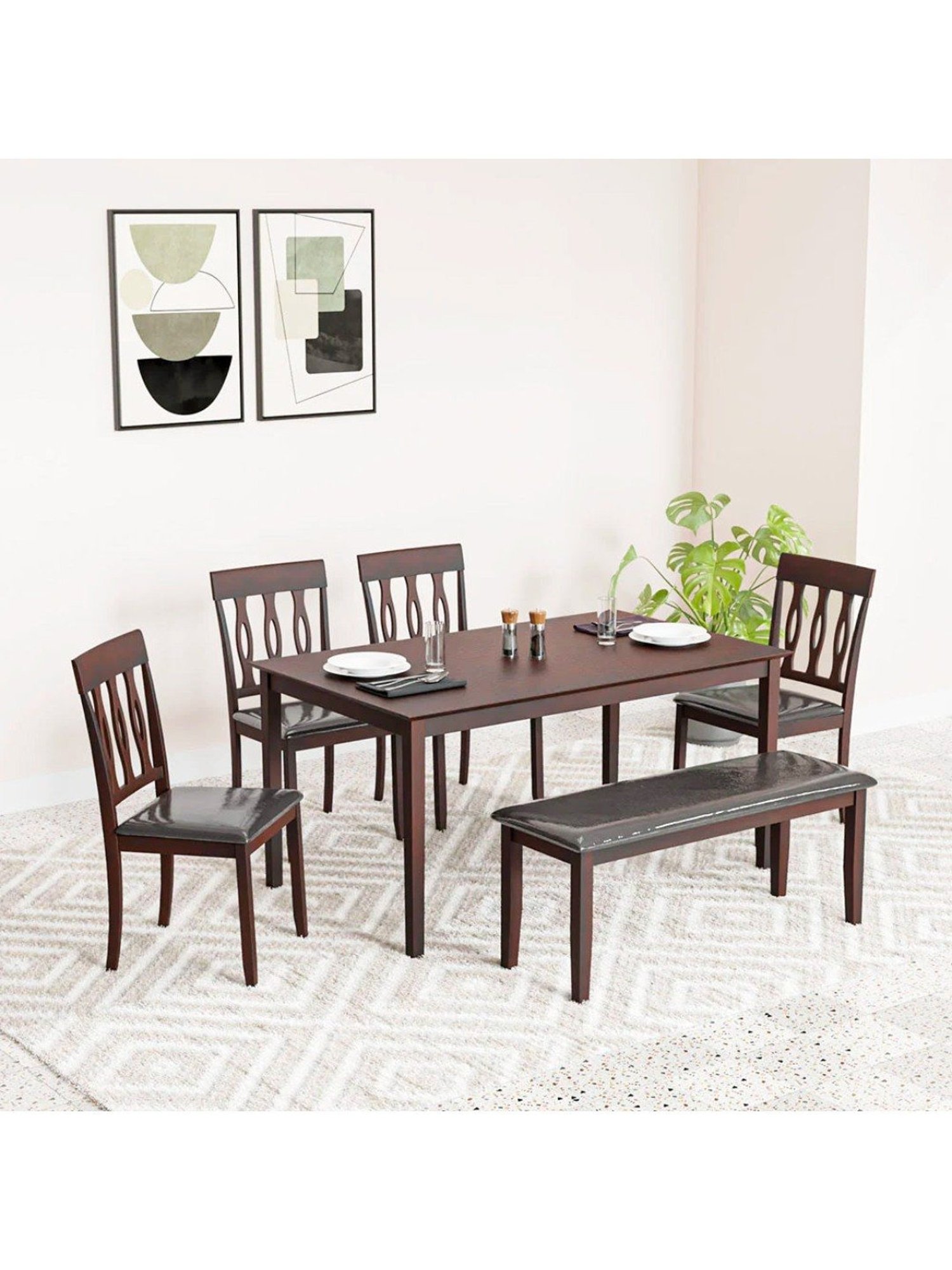 Nilkamal Olivia Brown Solid Wood Rubber wood 6 Seater Dinning Table set