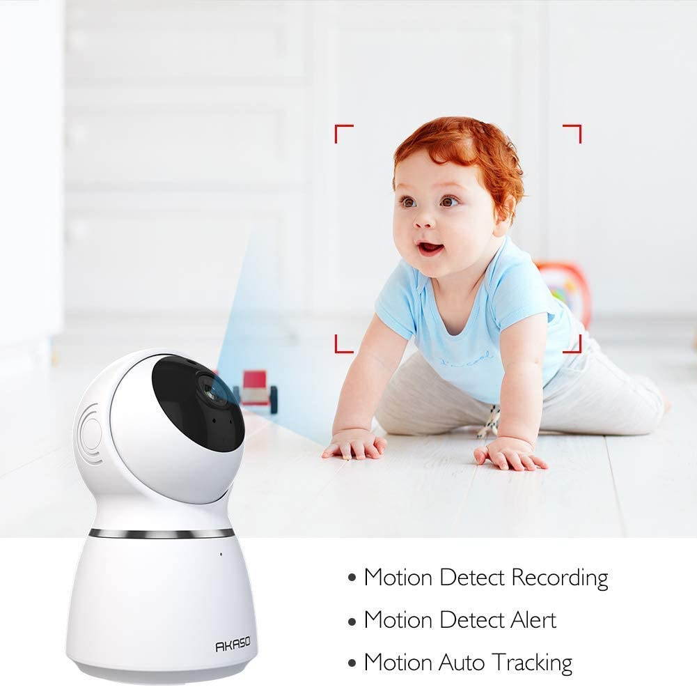 AKASO Indoor Security Camera, 1080P HD IP Camera with Auto Motion Tracking, Panoramic Navigation, 3D Positioning, Pan/Tilt Remote Control, Motion Detect, Two-Way Audio, Card/Cloud Storage - P50