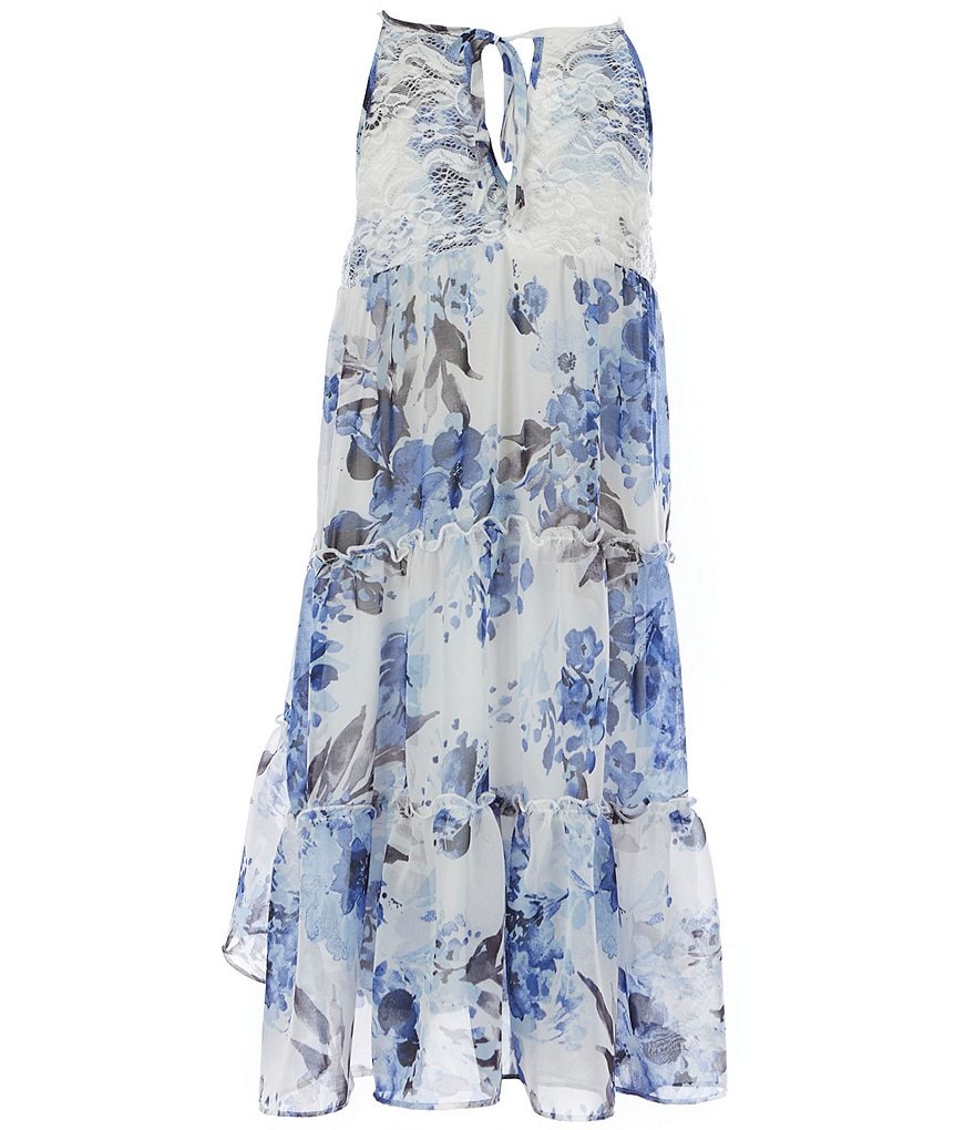 Ava & Yelly Big Girls 7-16 Illusion-Lace Tiered Watercolor-Floral Chiffon Midi Dress