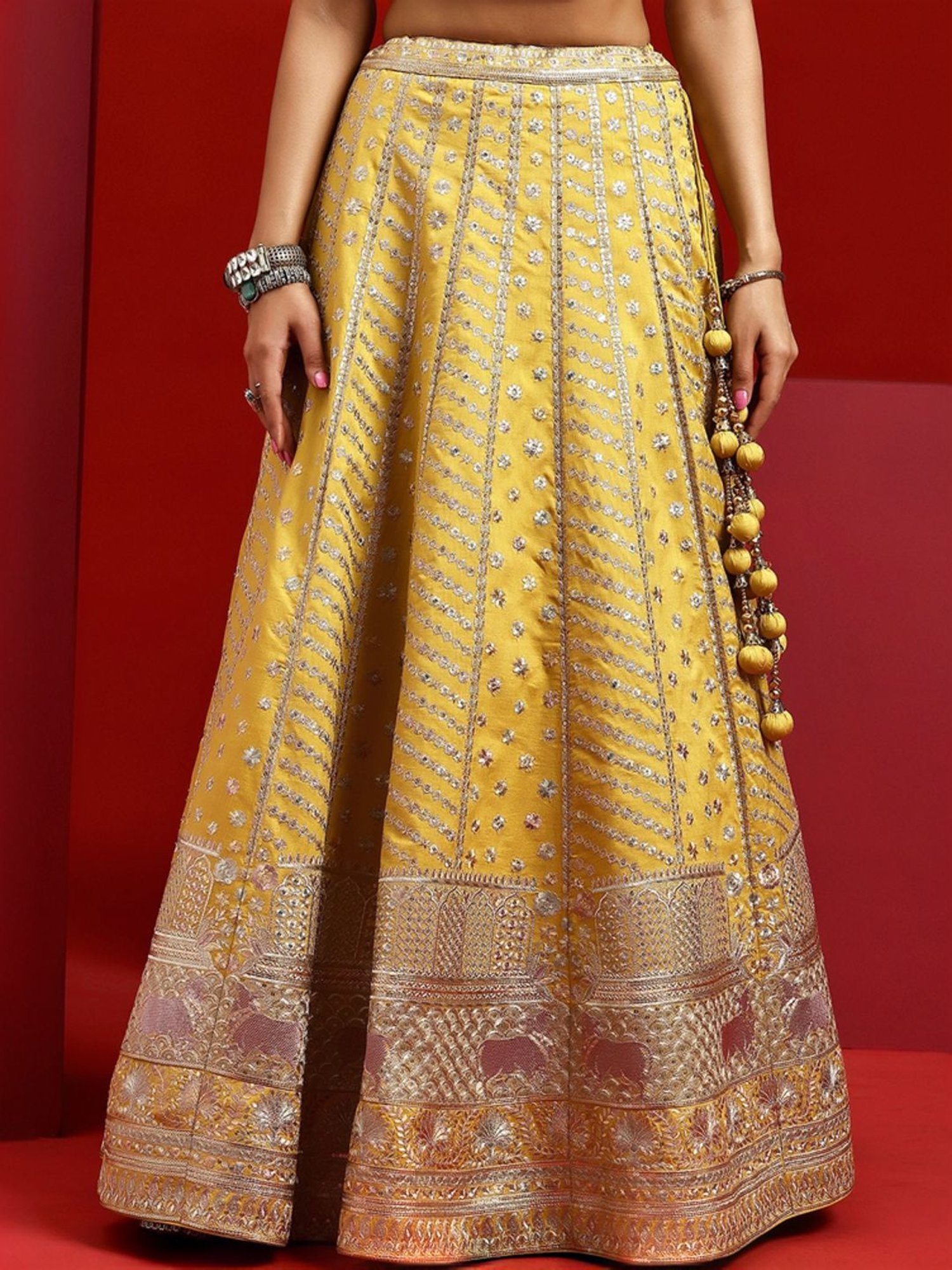 Libas Art Yellow Embroidered Lehenga Choli Set With Dupatta