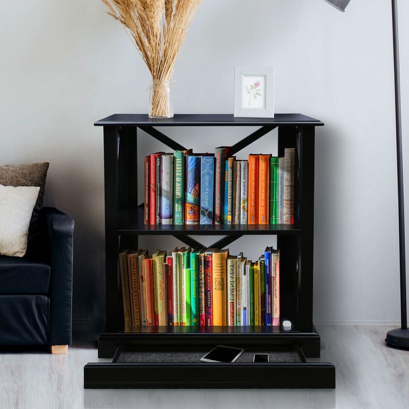 33" Jackson 3 Shelf Bookcase with Concealed Drawer Black - Flora Home