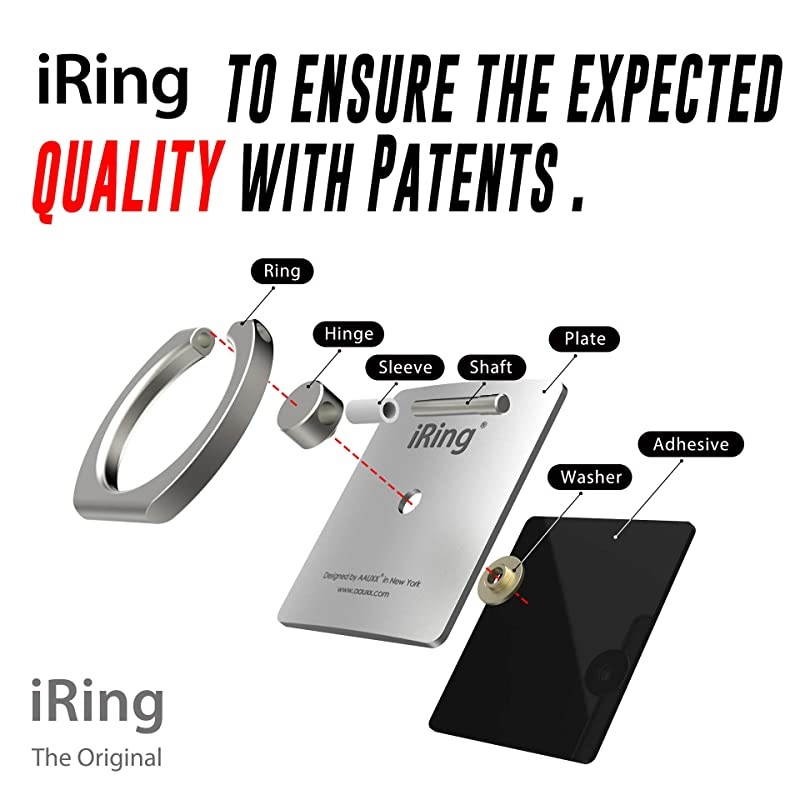 Original - Include Hook Mount for Wall or Car Cradle. AAUXX Cell Phone Ring Grip Finger Holder, Mobile Stand, Kickstand, iPhone, Android, Smartphones, Tablets. (Grey)