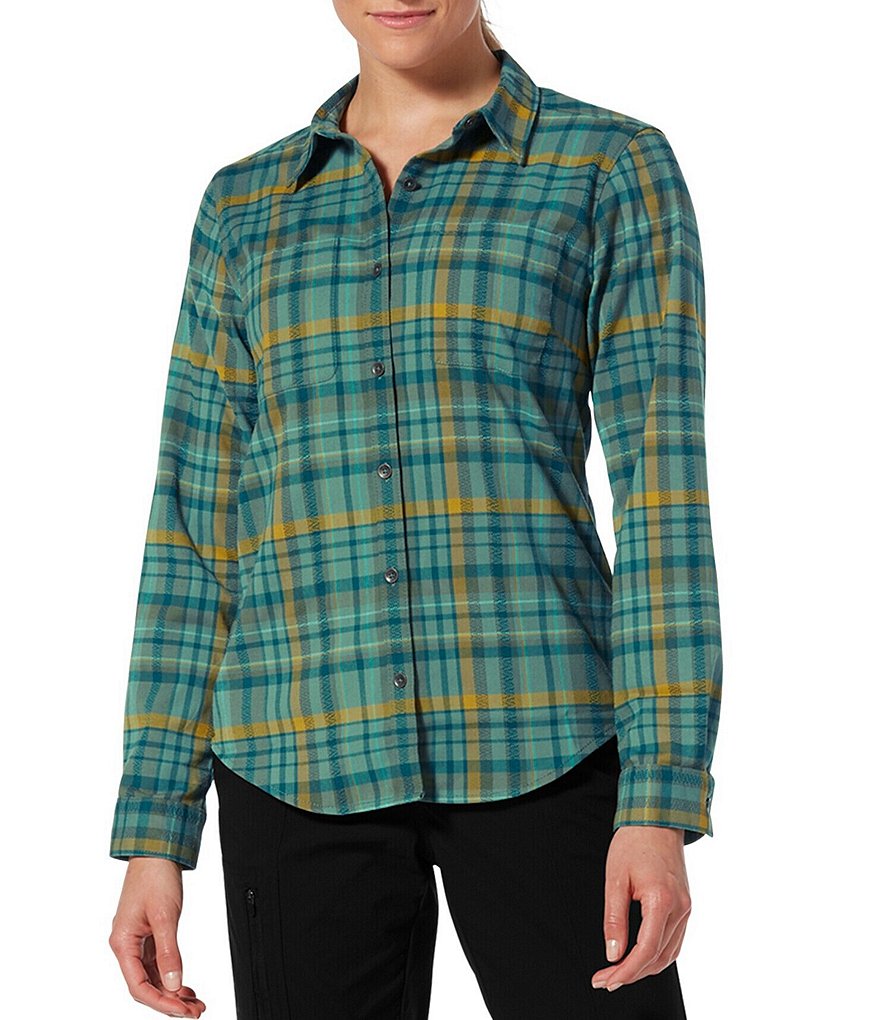 Royal Robbins Point Collar Long Sleeve Stretch Dobby Thermotech Plaid Flannel Shirt