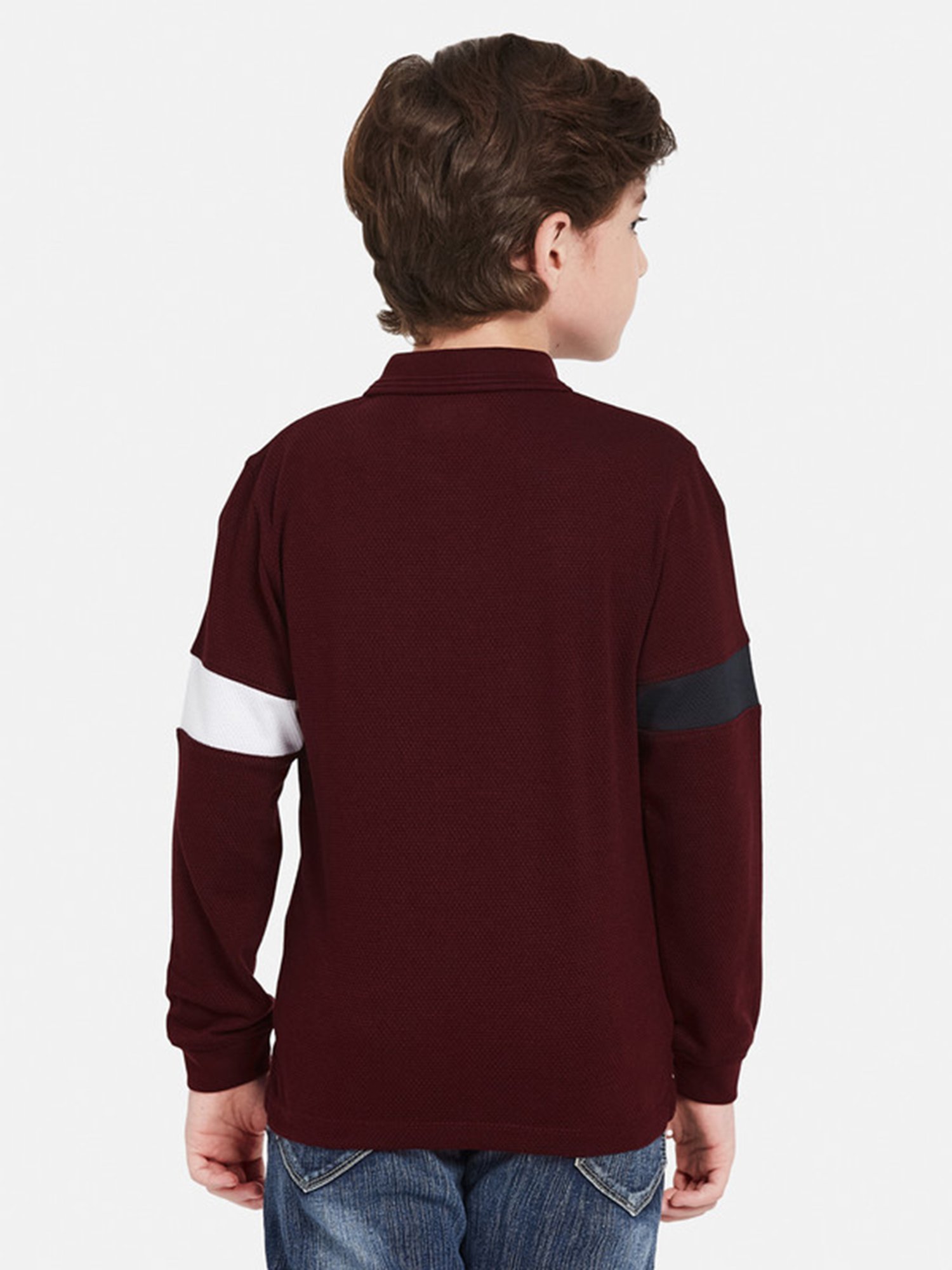 Octave Kids Maroon Graphic Print Full Sleeves Polo T-Shirt