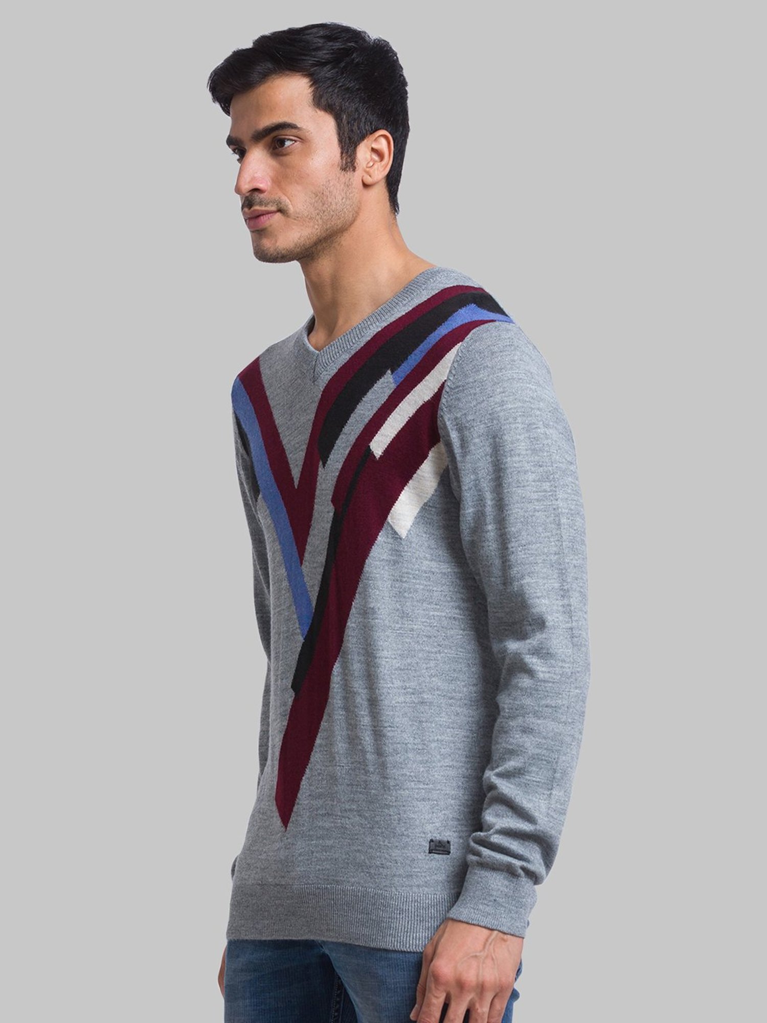 Parx Grey Regular Fit Printed Sweater