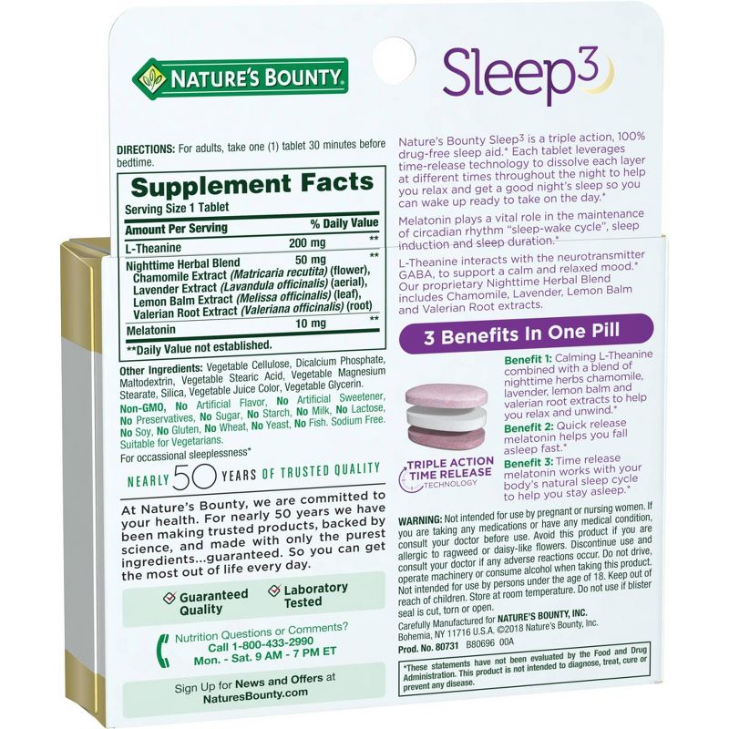 Nature's Bounty Sleep 3 Tri-Layered Tablets - 30ct