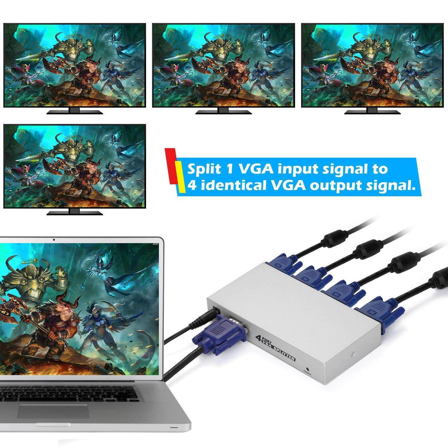 image 1 pc to 4 monitors splitter box vga/svga lcd crt 4 port video