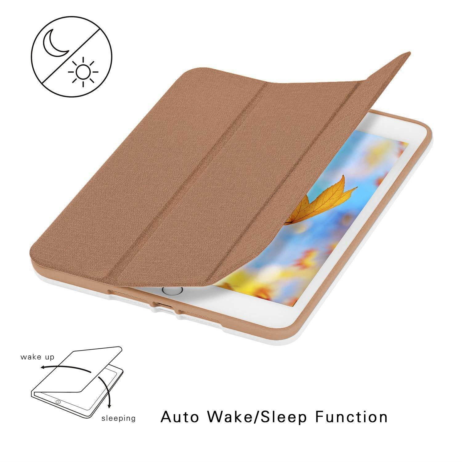 Soke New iPad 9.7 2018/2017 Case with Pencil Holder, Slim Fit Smart Case Trifold Stand with Shockproof Soft TPU Back Cover and Auto Sleep/Wake Function for iPad 9.7 inch 5th/6th Generation, Apricot