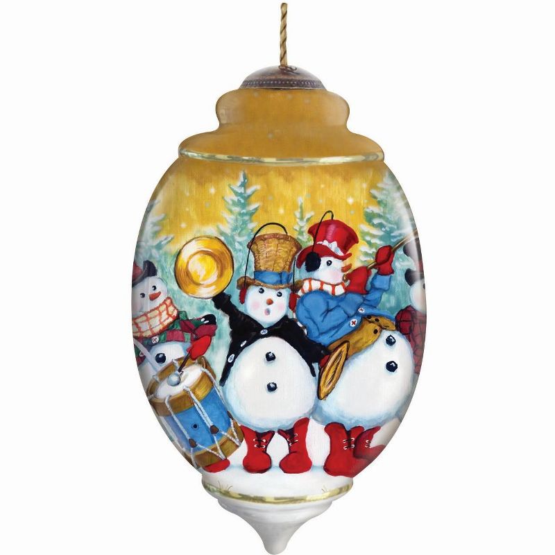 NeQwa 5.5" "Snowman Band" Hand-Painted Glass Christmas Ornament - Yellow/White
