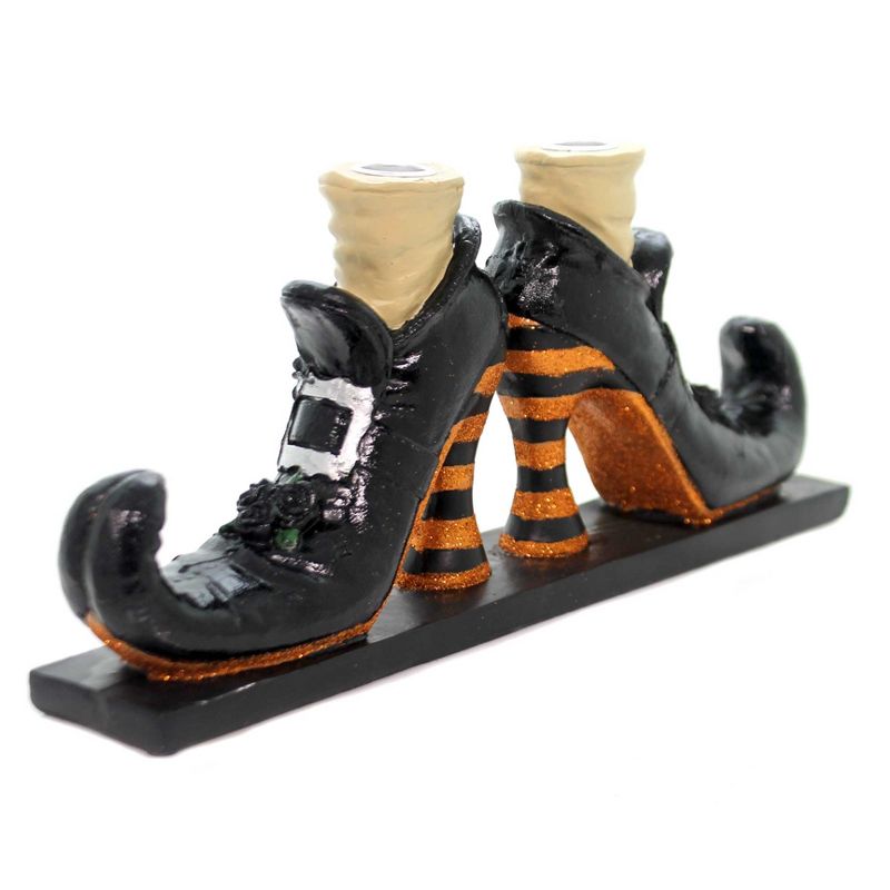 Halloween 6.5" Witches Shoe Candle Holder Black Curled Toes Glittered  -  Candle Holders