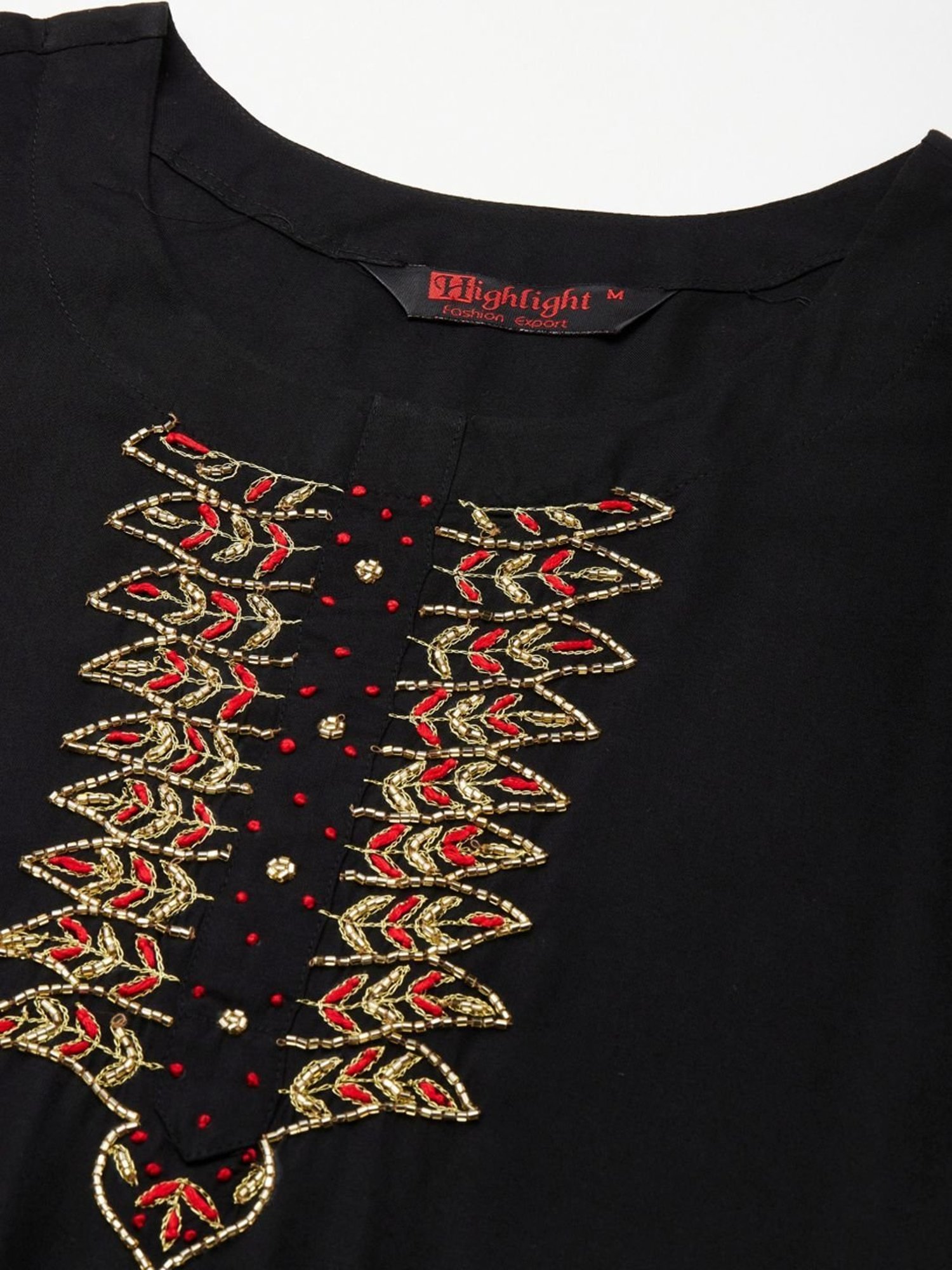 HIGHLIGHT FASHION EXPORT Black Embellished Straight Kurta