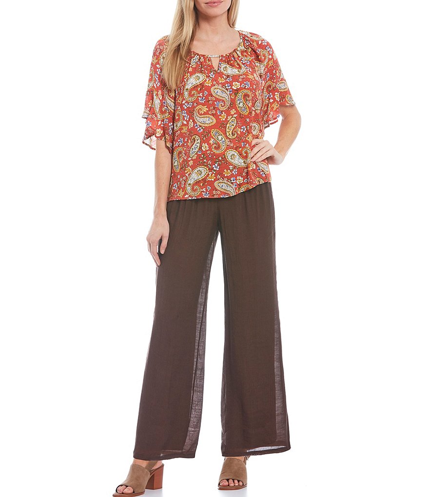 I.N. Studio Petite Size Gauzy Texture Pull-On Wide Leg Palazzo Pants