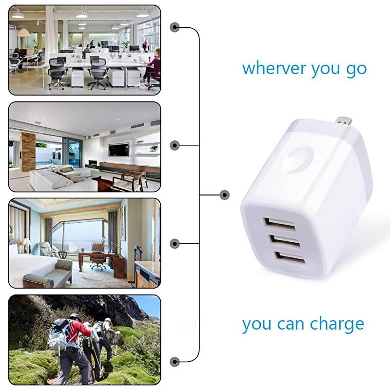 USB Wall Charger  2Pack USB Wall Plug 3Port Charging Box 31A Power Adapter Multi Port Quick Charger Block Cube Compatible iPhone 11 Pro XS MAX XR X 8 7 6 Plus iPad Samsung Galaxy S20 FE LG