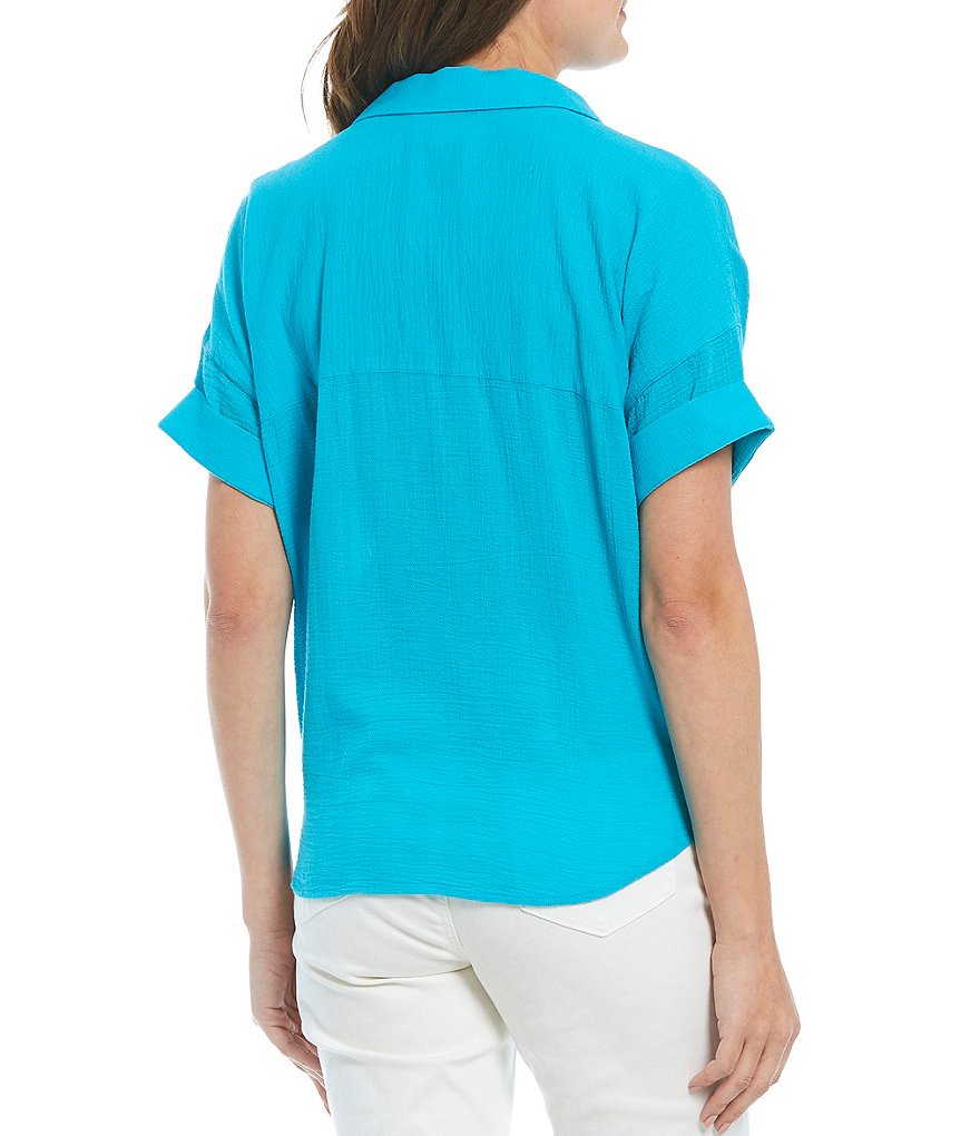 Westbound Petite Size Drop Shoulder One Pocket Tie-Front Shirt