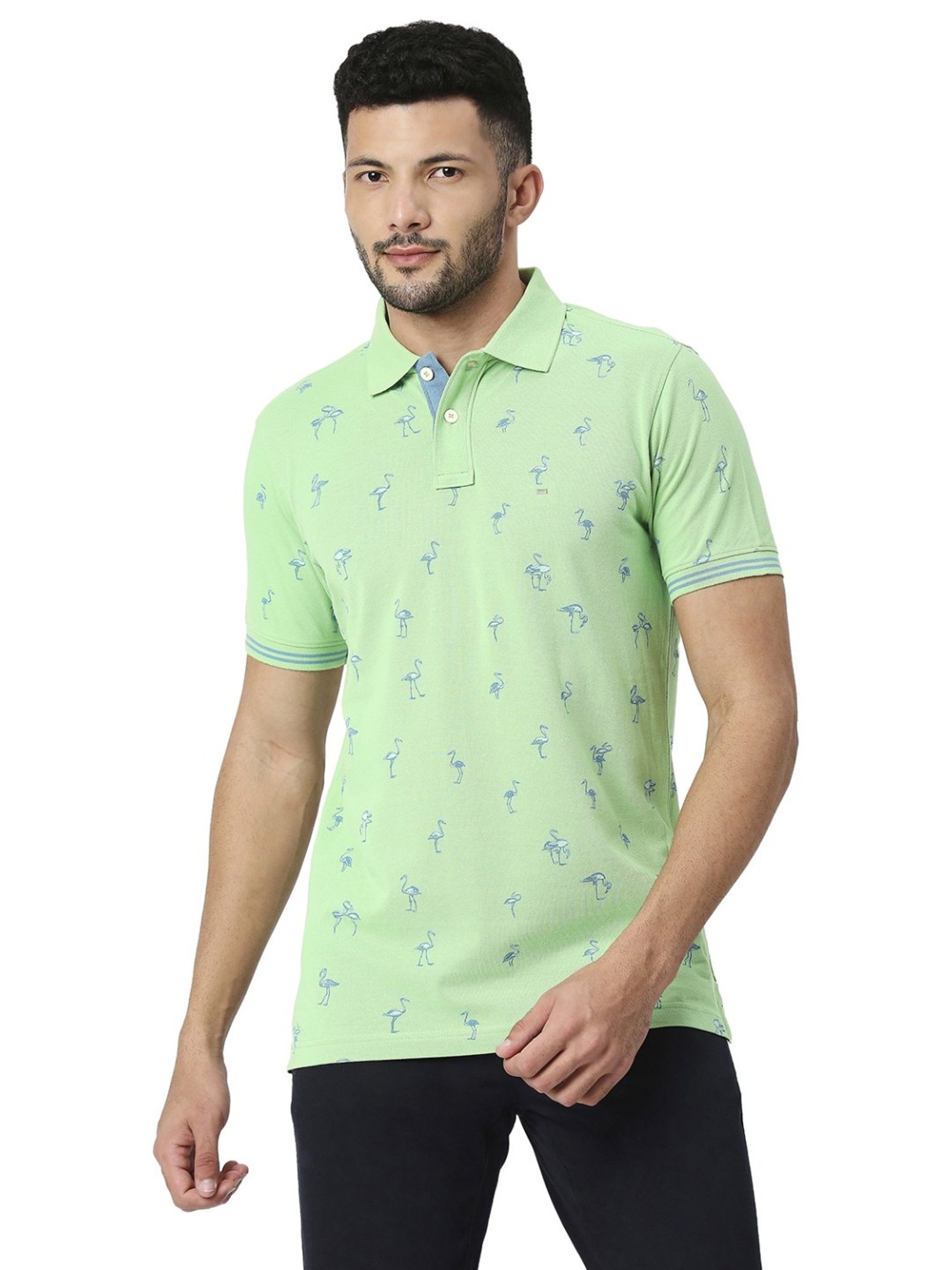 Basics Green Slim Fit Printed Polo T-Shirt