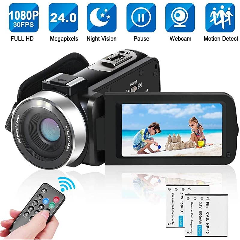 27K Video Camera Camcorder Vlogging Camera WiFi IR Night Vision 1080P Camcorder with 16X Zoom 2 Rechargeable Batteries 30FPS 24MP 30 Inch Touch Screen Easy Operation with Remote