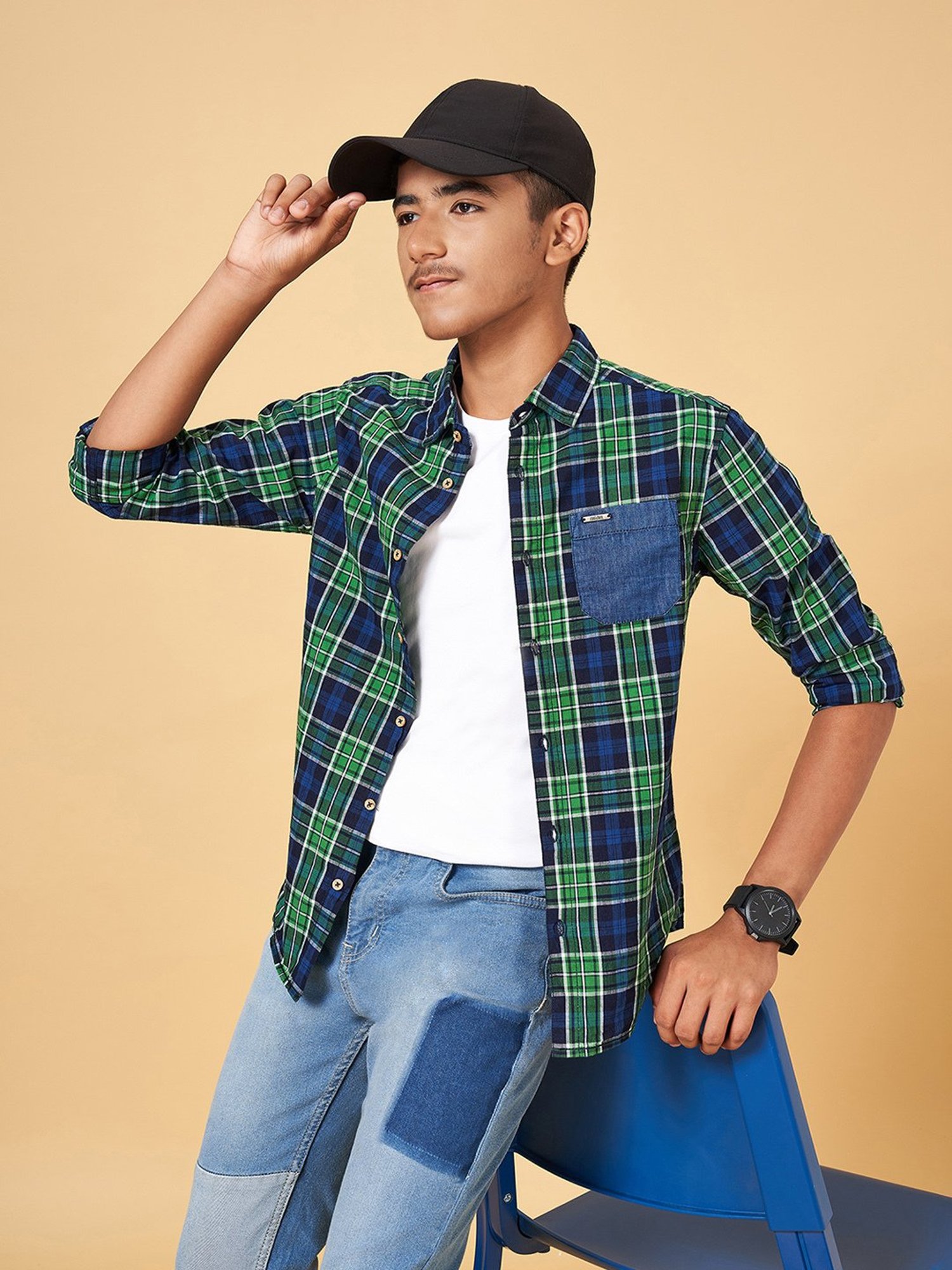 Coolsters by Pantaloons Kids Green & Blue Checks Full Sleeves Shirt