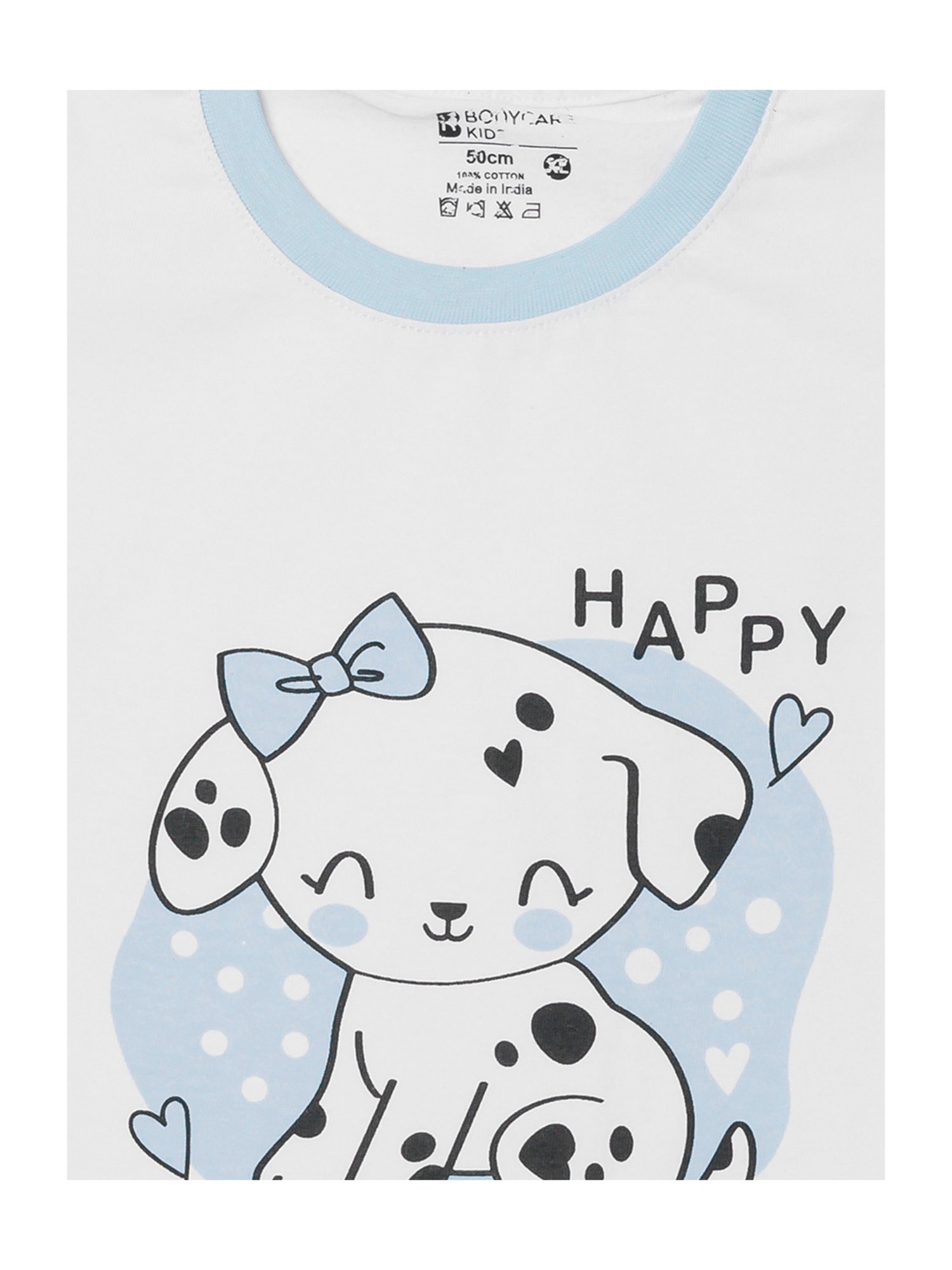 Bodycare Girls White & Sky Blue Printed T-Shirt with Pyjamas