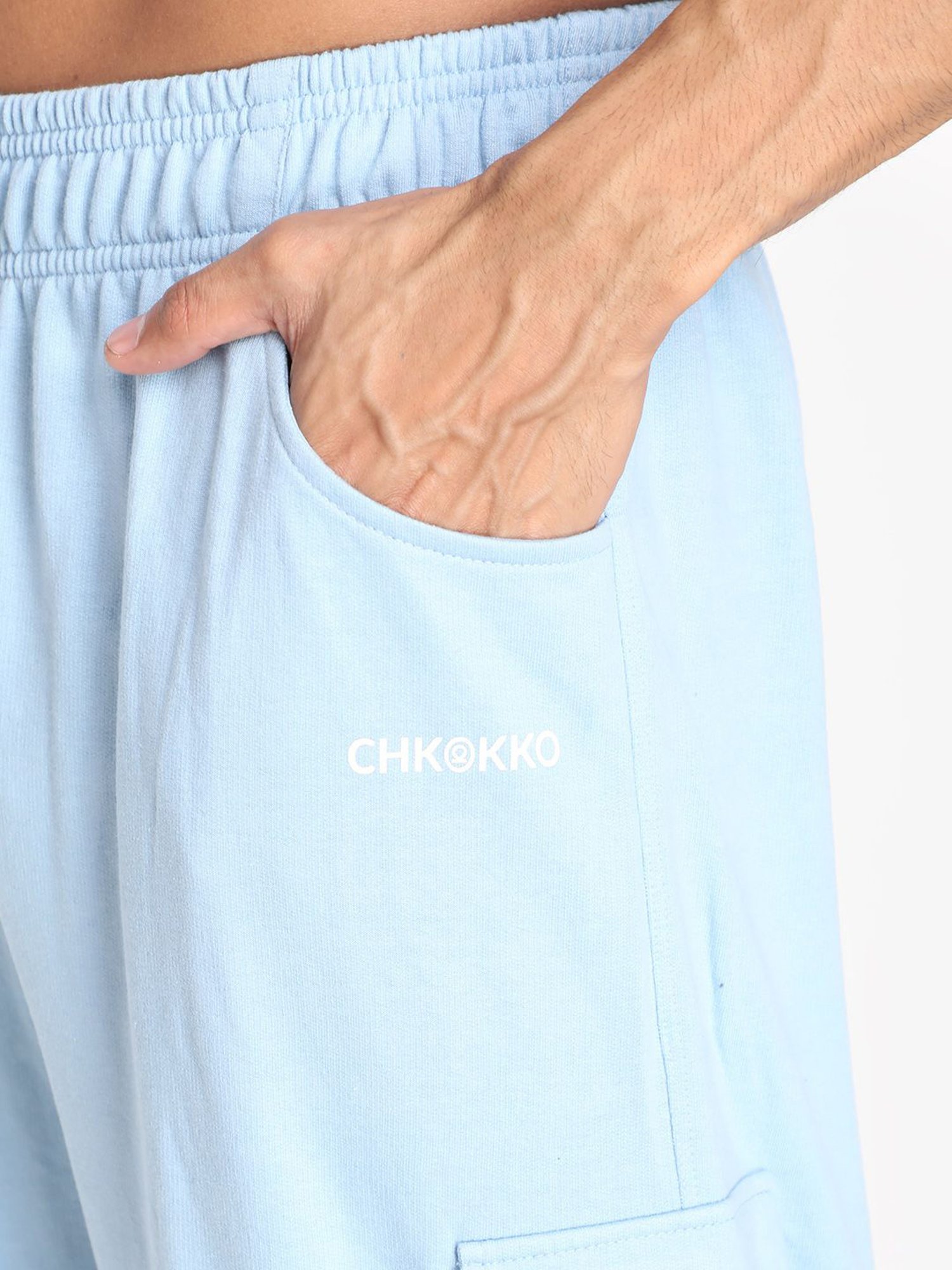 Chkokko Sky Blue Cotton Relaxed Fit Track Pants