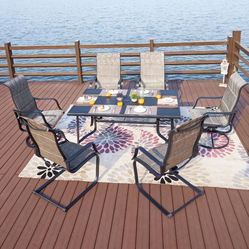 7pc Outdoor Steel Patio Dining Sets Gray - Lokatse