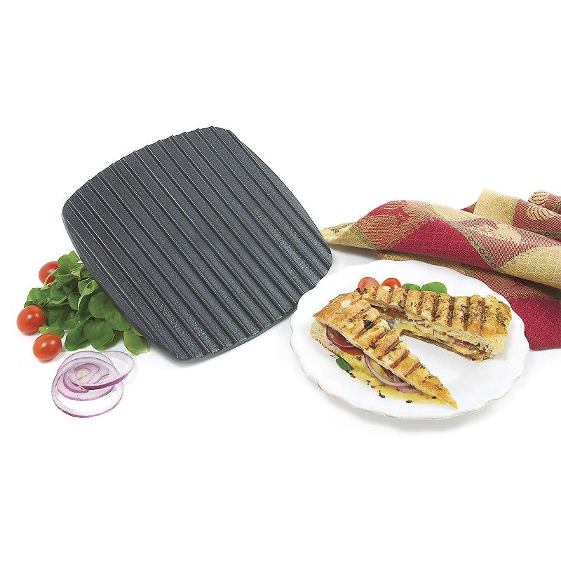 Norpro Italian Panini Press Enamel Coated Cast Iron Grill Gourmet Sandwich Maker for Grilled Cheese, Steaks, Chicken, and Burgers, Black
