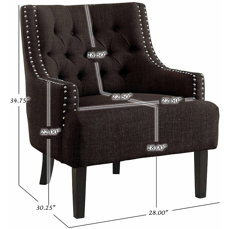Homelegance Upholstered Diamond Tufted Accent Chair with Sloped Arms and Nailhead Trim, Seat Height 18 Inches, Chocolate