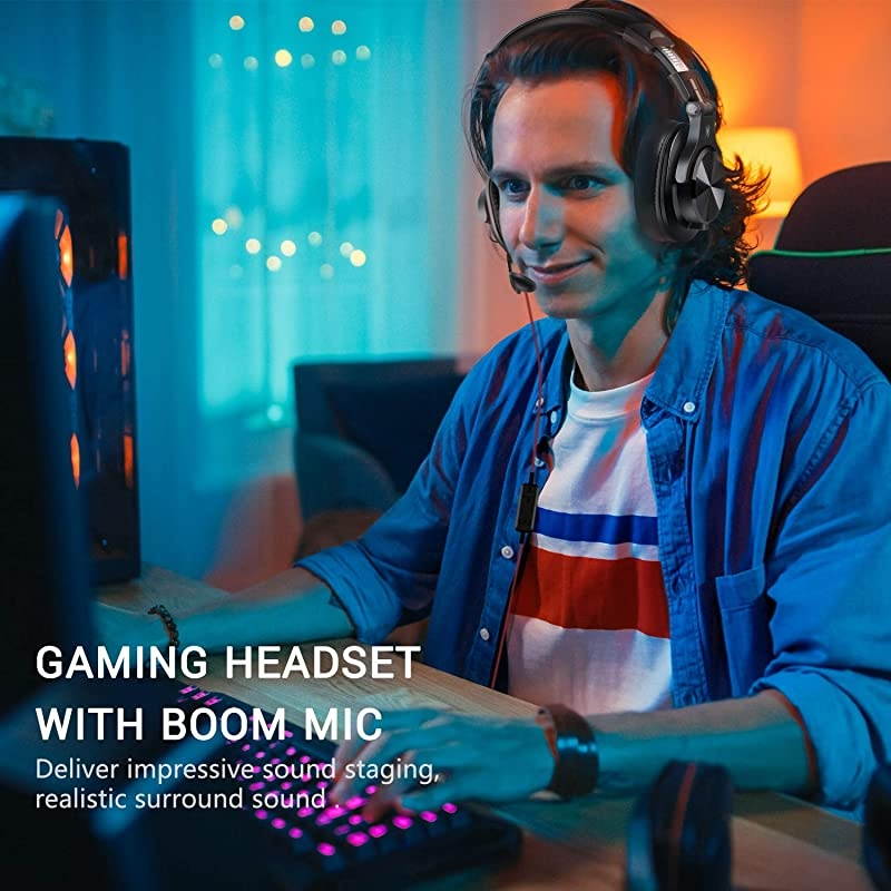 A71 PC Headsets with Boom Mic - Office Over Ear Wired Headphones for Business Meeting Skype Call Center Phone Laptop Gaming PS4 Xbox One, Headsets with Volume Control and Share-Port