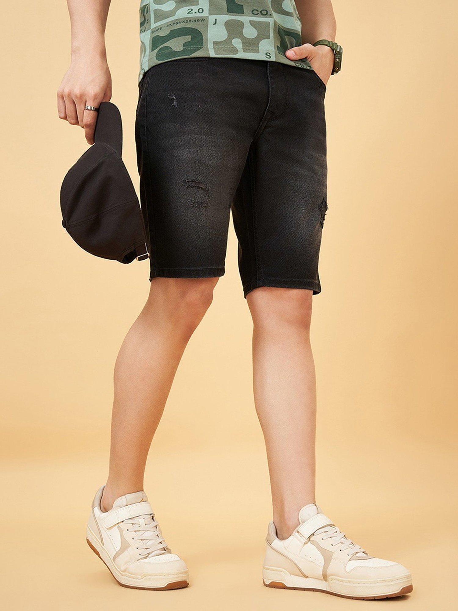 Sf Jeans By Pantaloons Black Regular Fit Denim Shorts