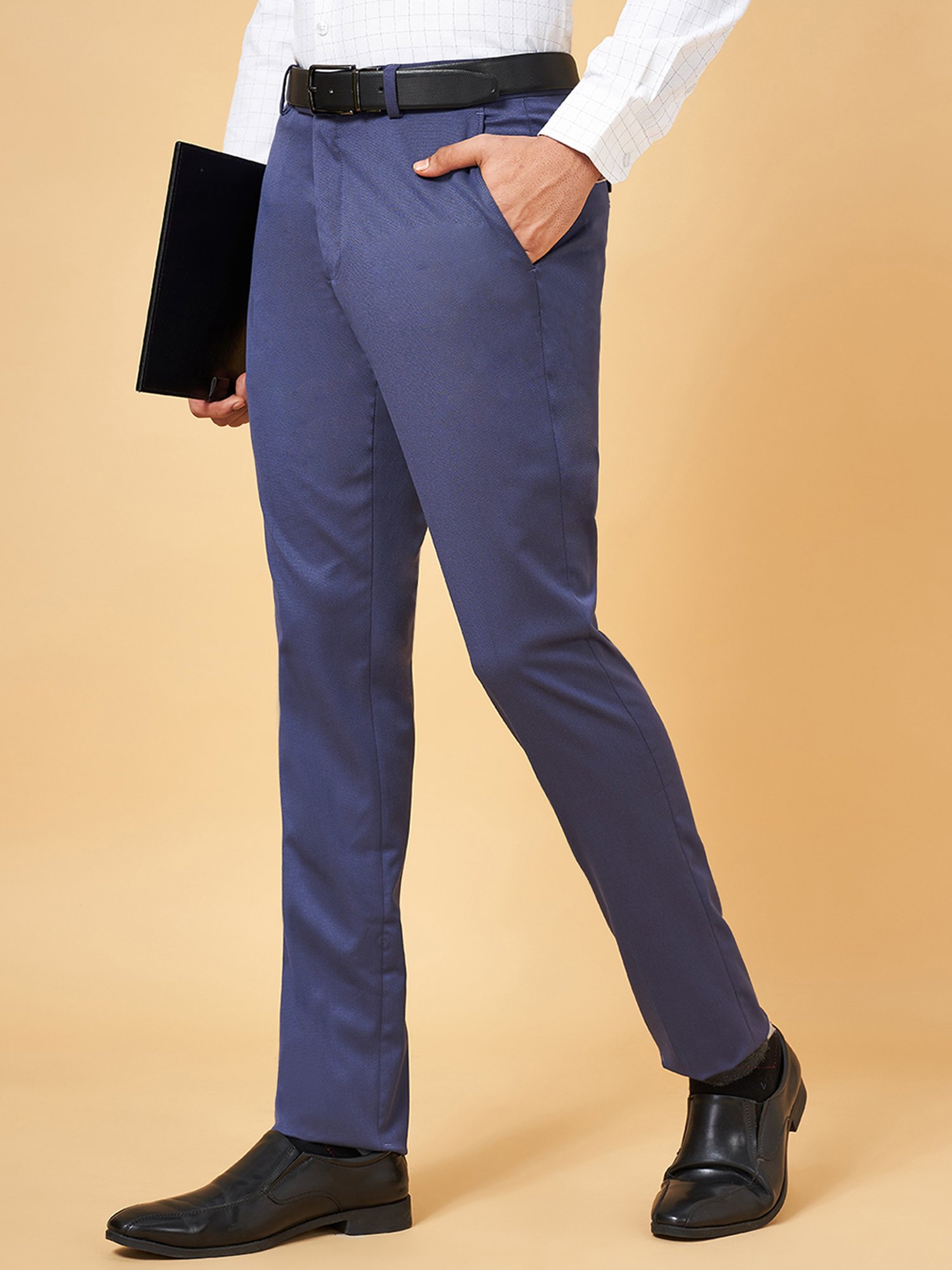 Peregrine by Pantaloons Blue Slim Fit Flat Front Trousers