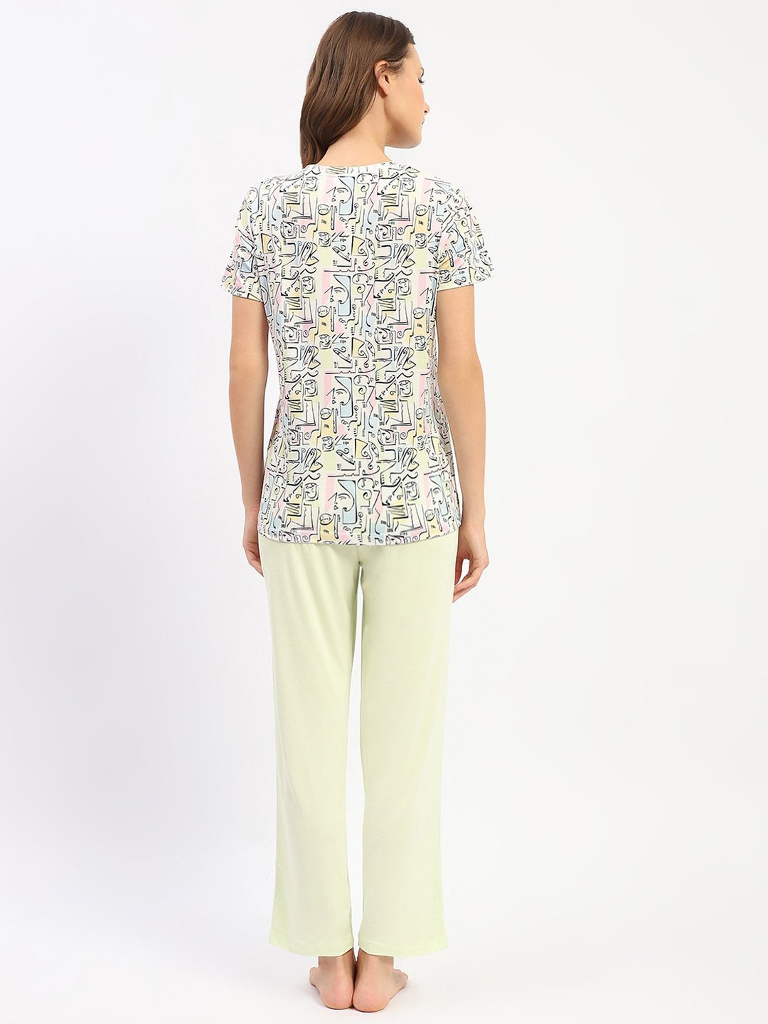 MADAME M Secret Lime Green Printed T-Shirt With Pyjamas