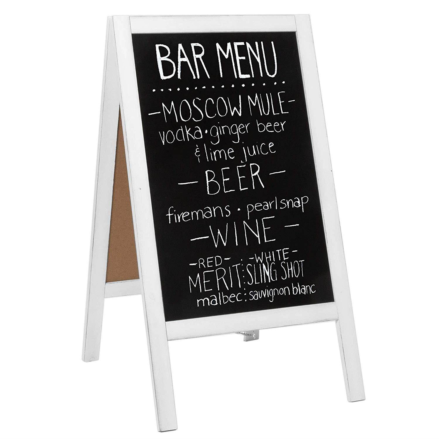Wooden A-Frame Sign with Eraser & Chalk - 40" x 20" Magnetic Sidewalk Chalkboard &ndash; Sturdy Freestanding White Sandwich Board Menu Display for Restaurant, Business Or Wedding