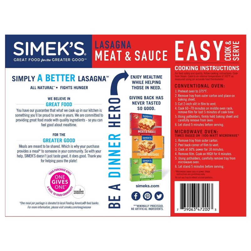 SIMEK'S All Natural Meat & Sauce Lasagna – 32oz