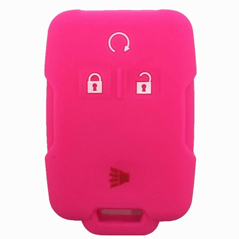 Hot Pink Silicone Rubber Key Fob Case Key Cover Keyless Remote Jacket Skin Protector fit for Chevrolet Silverado Colorado GMC Sierra Yukon Cadillac