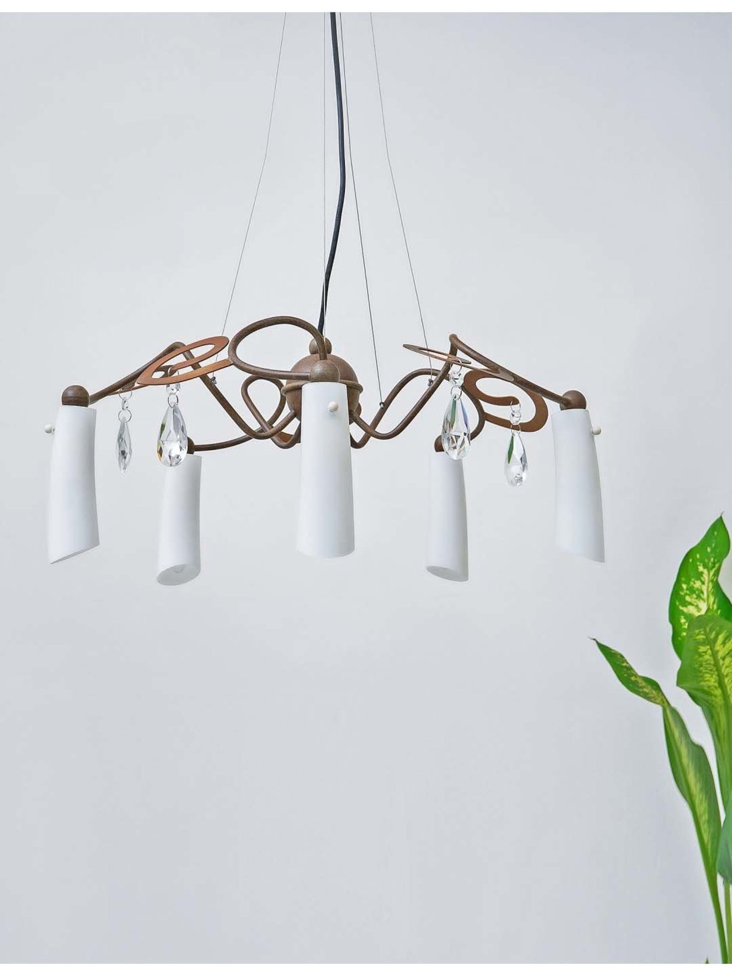 Kapoor E Illuminations 'Nolan' White & Brown Metal 5-In-1 Chandelier
