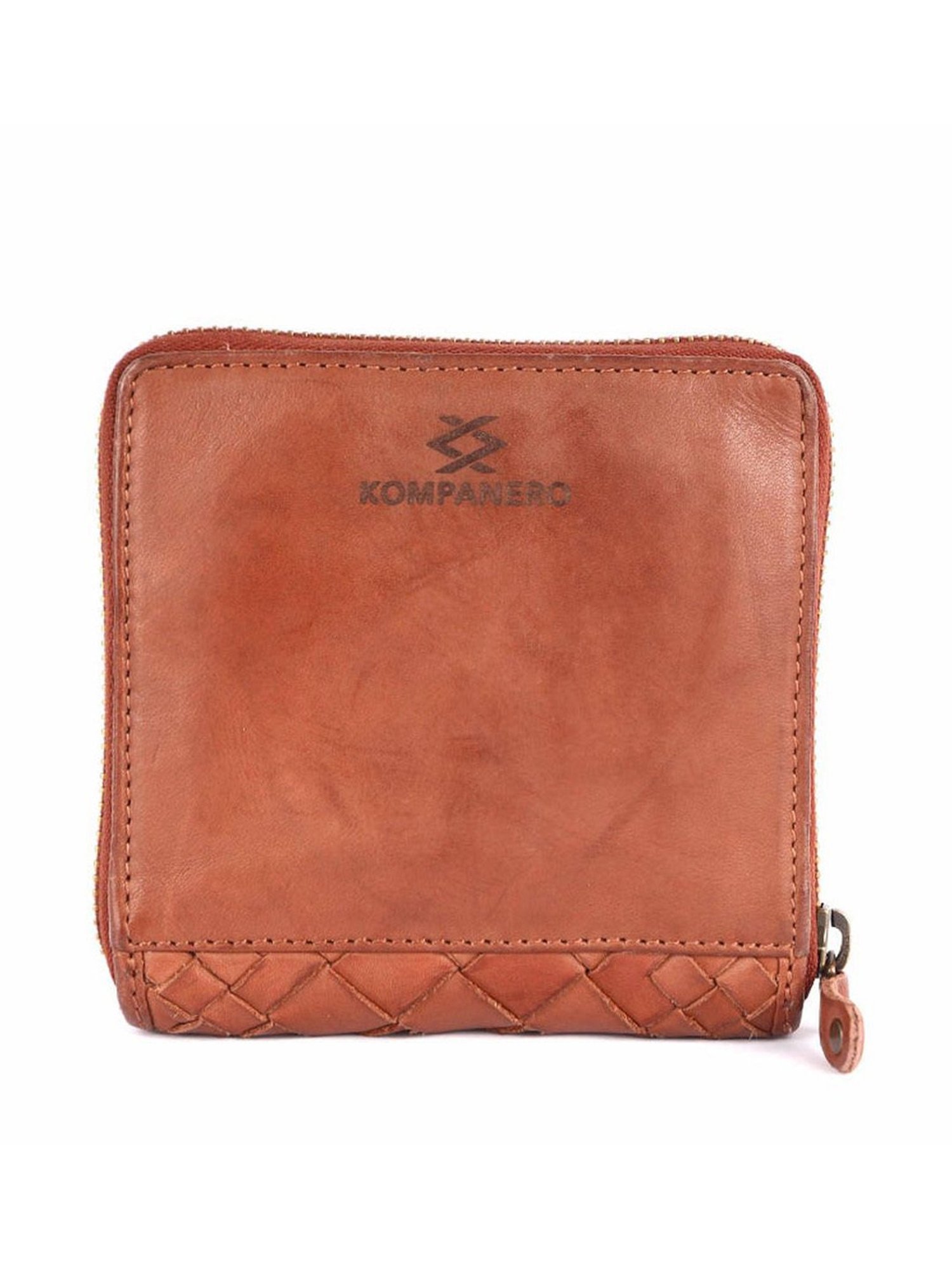 KOMPANERO Marquis Cognac Leather Textured Zip Around Wallet