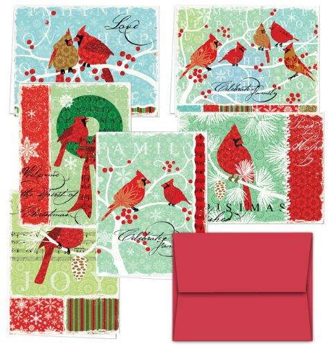 72 Note Cards - Christmas Cardinals - 6 Designs - Including Red Envelopes