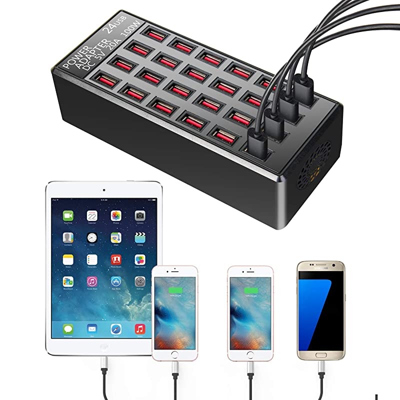24(20A) Port USB Fast Charging Station,Travel Desktop USB Rapid Charger,Multi Ports Charging Station Organizer Compatible with Smartphones,Tables, and More Devices,fit School,mall,Hotel,Shop