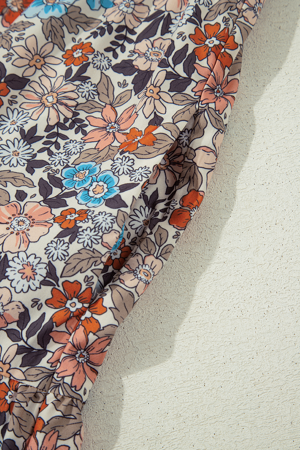 White Frill Mock Neck Sleeveless Tiered Floral Dress