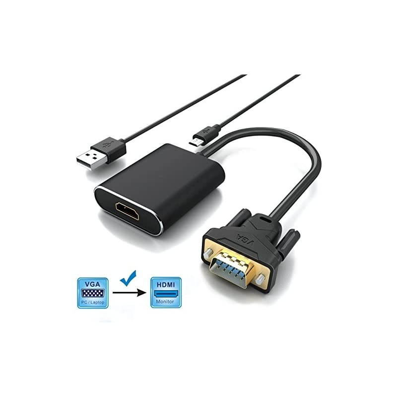 VGA to HDMI,  Gold-Plated 1080P Full HD VGA to HDMI Audio Video Converter Adapter Cable with USB Cable Support HDTV for PC Laptop Display Computer Mac Projector and More