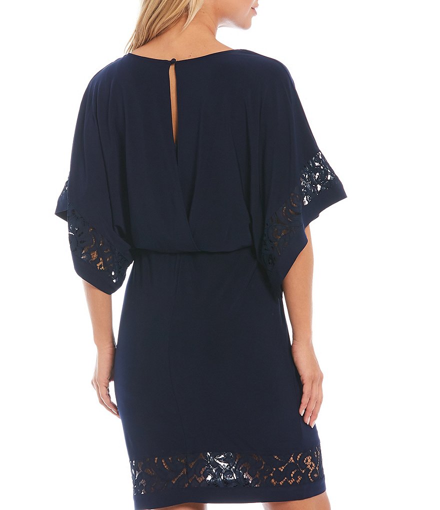 Eva Varro Floral Placement Print Knit Jersey Reversible to Solid Black Sheath Dress