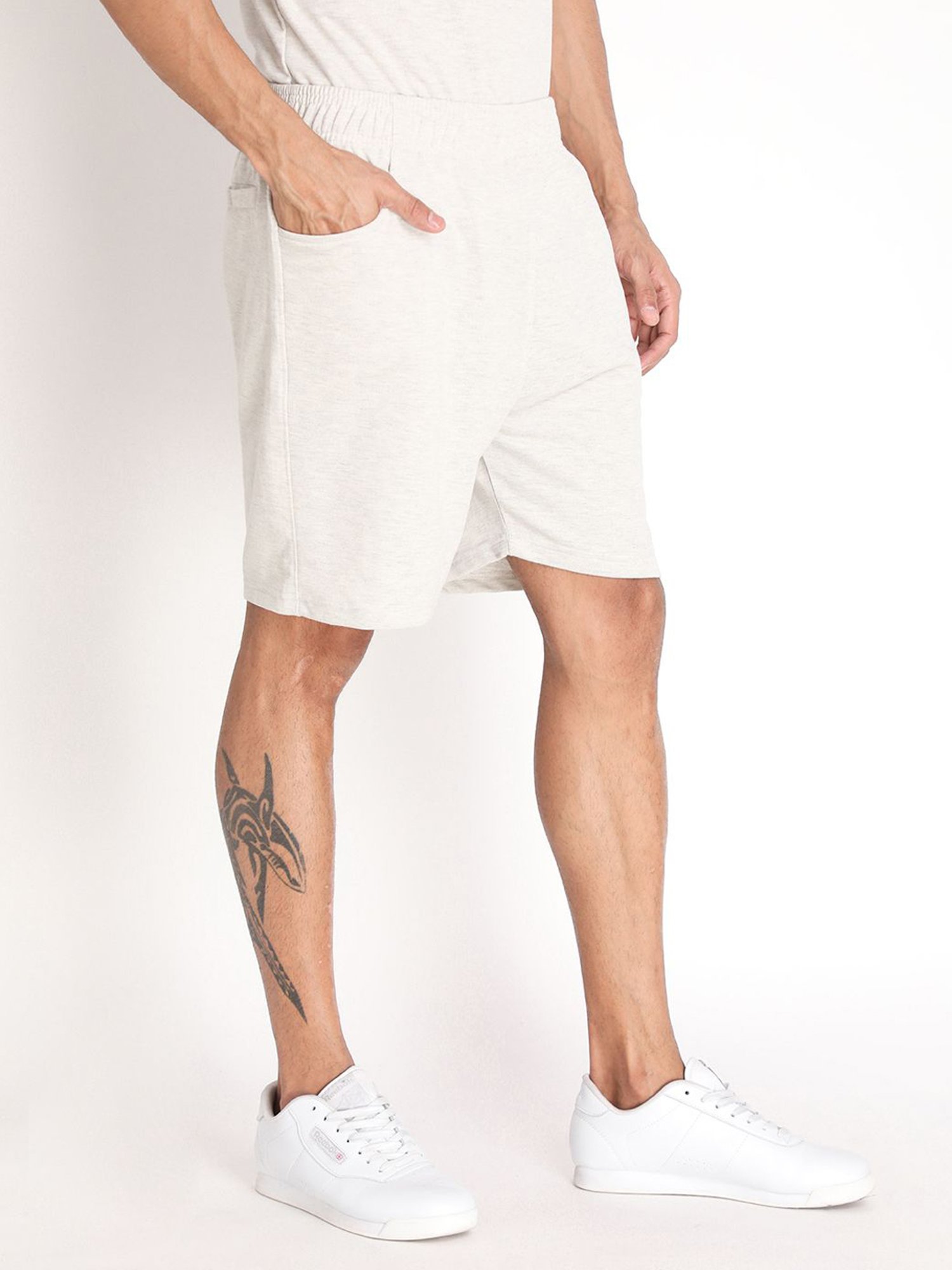 Chkokko Off White Cotton Regular Fit Shorts