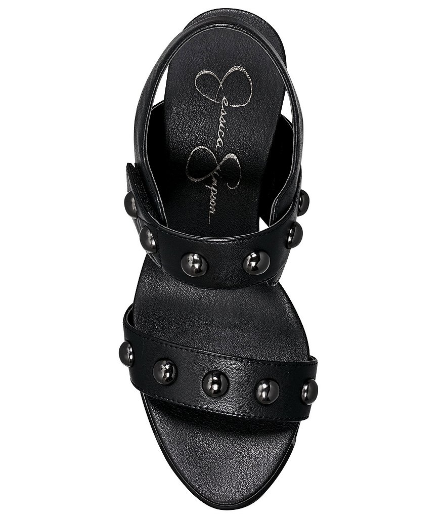 Jessica Simpson Baysie Leather Studded Lugged Platform Wedge Sandals