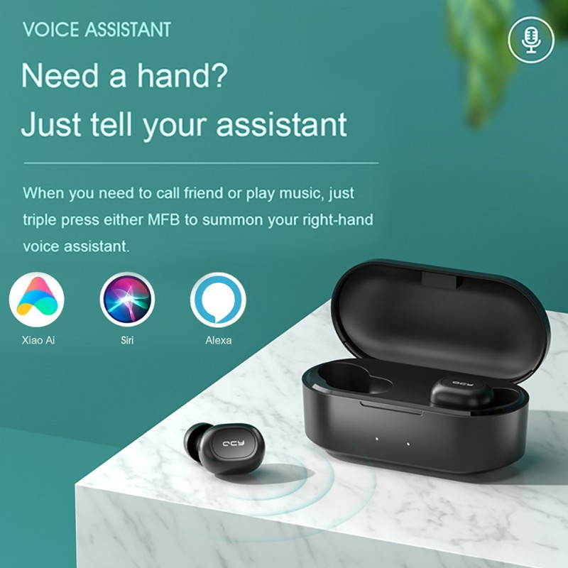 QCY T2C TWS Earphone Blutooth 5.0 Headphone 3D stereo Dual Mic Noise Cancelling Headset with charging box-White