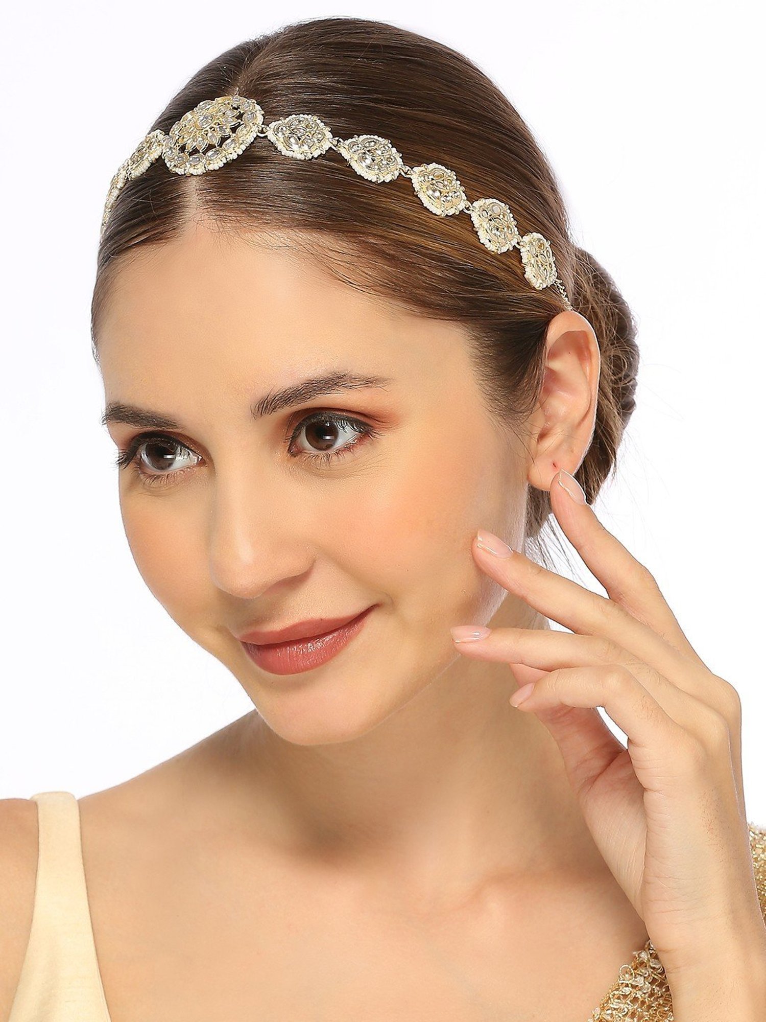 Oomph Gold Tone Kundan Floral Ethnic Jadau Matha Patti